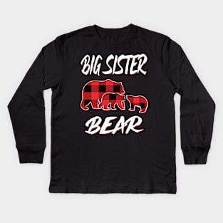 Big Sister Bear Red Plaid Christmas Pajama Matching Family Gift Kids Long Sleeve T-Shirt